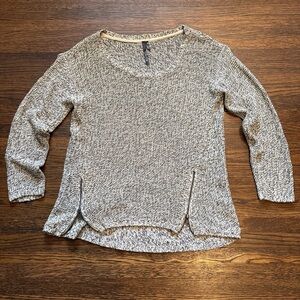 Cream & Black Knit Sweater zipper trim